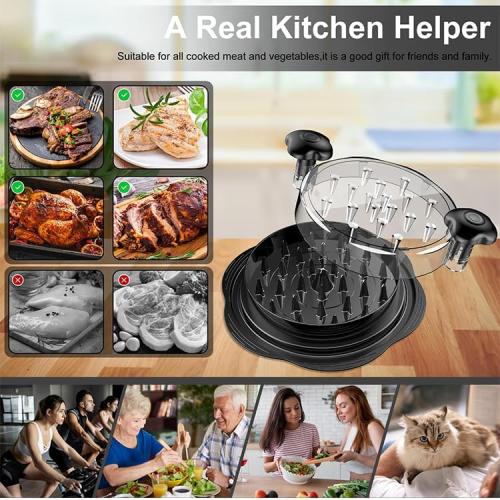 Chicken Shredder with Detachable Plate,Large Meat Shredder Tool Twist with Transparent Lid&Brush,Visible Meat Shredder Machine, Strong Anti-Slip Strip,Ergonomic Handle, BPA Free (Black)