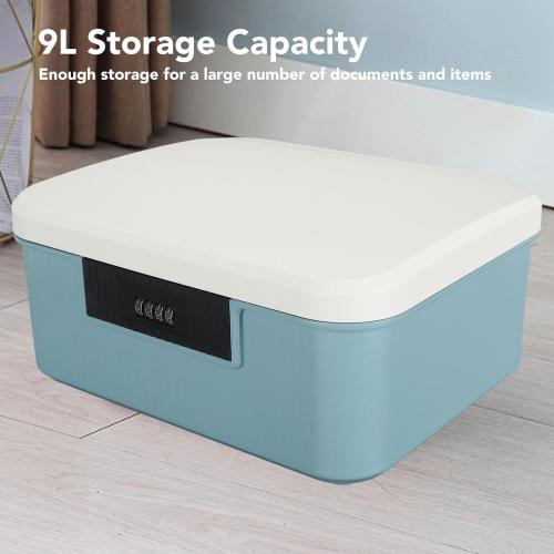 Lockable Storage Container Bin, 9L Capacity Combination Lockable Storage Box Heavy Duty Plastic Trunk with Lock for Office School Home Files Document Organizer (Grey) (White) (Blue)