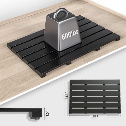 Black Bath Mat for Bathroom Luxury Shower - Non-Slip Bamboo Wooden Waterproof Floor Mat for Indoor or Outdoor Use(Black)