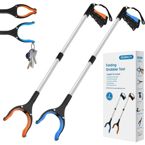 34 Grabber Reacher Tool, 2-Pack Foldable Reacher Grabber Pickup Tool with 360° Rotating Jaw & Magnets, Grabber Tool Heavy Duty