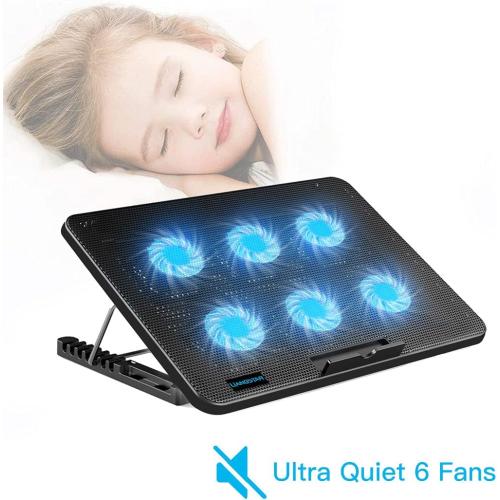 LIANGSTAR Laptop Cooling Pad, Laptop Cooler with 6 Quiet Fans for 12-17 Inch Notebook Gaming Fan Stable Stand, 7 Height & Wind Speed Adjustable, 2 USB Port & Phone Holder (Black)