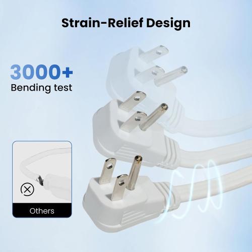 YOJOE Indoor Extension Cord, 3 Prong Grounded 13A Power Cord, 16 Gauge Heavy Duty 10 ft White Flat Plug Extension Cord for Home, Office, 16/3 SPT-3 UL Listed