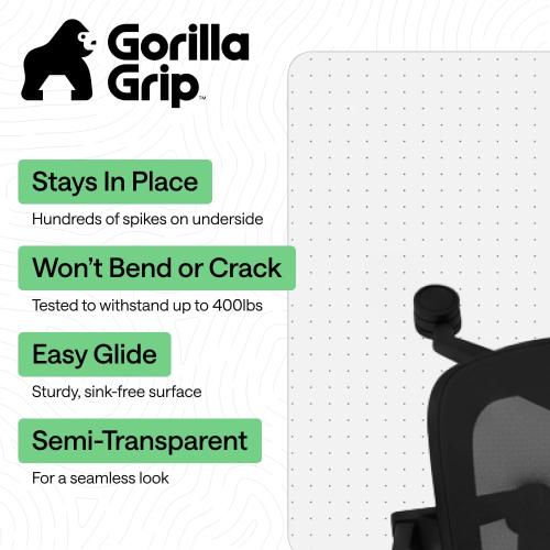 GORILLA GRIP Slip Resistant Clear Office Chair Mat for Carpet Floors, 36x48 Smooth Rolling Glide Under Desk, Heavy Duty Plastic Computer Mats and Carpeted Floor Protector, Work and Gaming Chairs