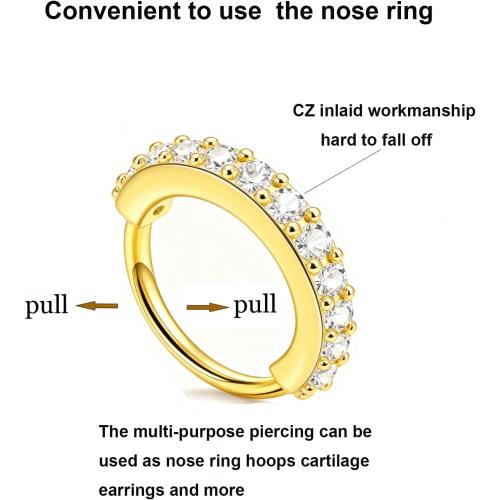 20G Surgical Stainless Steel Nose Rings Hoops & Studs - Hypoallergenic Nose Screw Piercing with 2-3mm Gold-Tone CZ, Multi-Size for Women Men