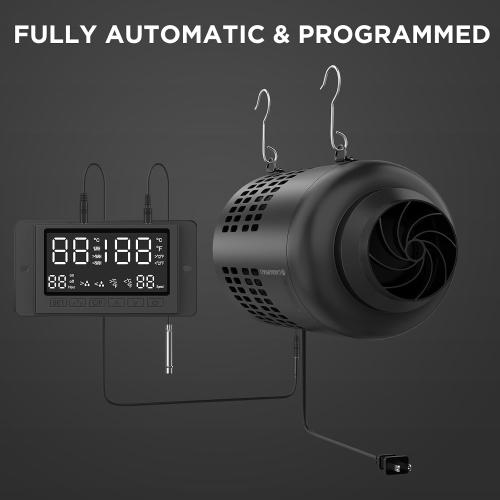 4 Inch Inline Duct Fan with EC Motor and Built-in Carbon Filter, Duct Fan Kit with Temperature Humidity Controller, Grow Tent Kits Ventilation System with Carbon Filter Combo