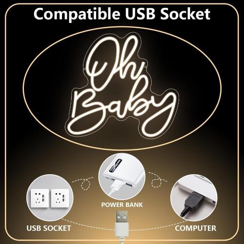 Oh Baby Neon Sign, Baby Shower LED Neon Light for Party Wall Decor Light Up Sign for Gender Reveal Birthday Party Decorations Warm White Dimmable USB Powered(14.2*12.9)