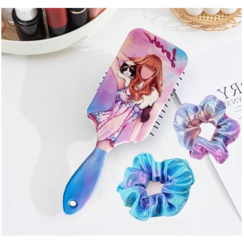 Hair Brush and 2 Scrunchies Set Inspired Detangling and Ties,Detangler Brush with Soft & Flexible Bristles for All Hair Types for Women & Girls (pink)