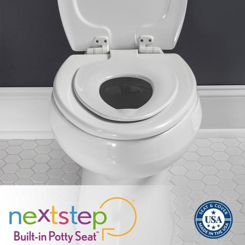Mayfair NextStep2 Slow-Close Toilet Seat with Built-In Toddler Potty Training Seat, Removable, White, Elongated