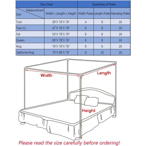 Color Black Mengersi Silver Canopy Bed Frame - Full Size, Stainless Steel, Four Corner, Mosquito Net, Fit for Metal & Wood Beds