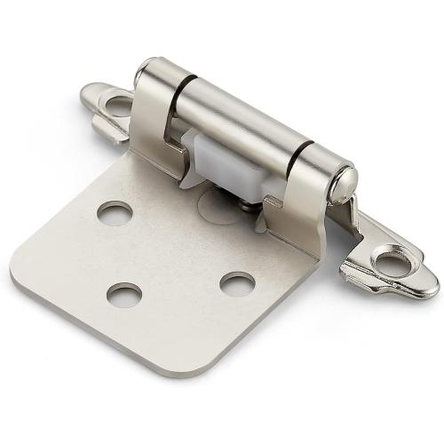 Ravinte 30 Pack (15 Pairs) 1/2 inch Overlay Cabinet Hinges, Self-Closing Semi-Concealed Face Mount, Satin Nickel Decorative Hardware with Door Bumpers for Kitchen & Cupboard Doors, Silver