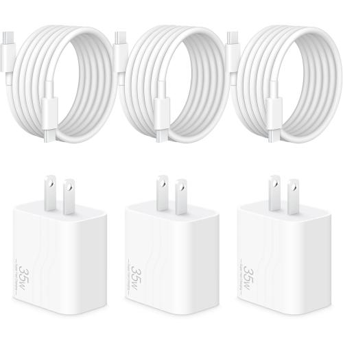GUUSMART 35W iPhone Charger Fast Charging 3 Pack USB C Wall Charger, White | 6 FT Type C Cord, Compatible with iPhone 17/17 Air/17 Pro/17 Pro Max/16/15 Series, iPad Pro