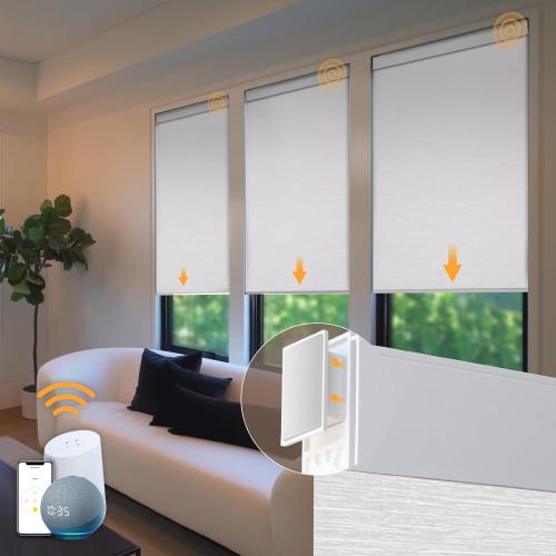 White Motorized Blinds No Drill Automatic Blinds for Windows Cordless Roller Shades Electric Blinds with Remote Control Smart Blinds (White, 26.5 x 72)