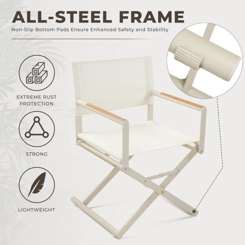 Grand patio 2-Pack Folding Sling Chairs, Outdoor Chair Set of 2, Woodgrain Armrests Patio Chairs, Outdoor, Beige