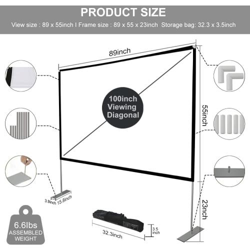 Outdoor Projector Screen with Stand 100 Inch: Portable Projection Screen for Outside Theater Home Backyard Movies