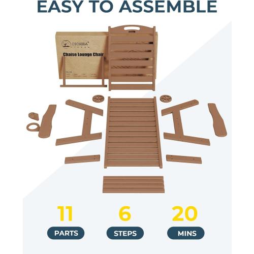Oversized Outdoor Chaise Lounge Chair, HDPE Patio Chair with Wheels | Oversized outdoor HDPE chaise lounge with wheels & cup holder, 5 adjustable position, UV-resistant for patio, pool & backyard