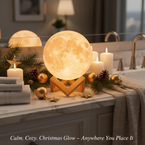 4.7, yellow and white Mydethun Moon Lamp - 3D Printed LED Night Light 4.7' with Wooden Base, White Elephant Gift for Women, Mom, Kids, Christmas Thanksgiving Table Decor Touch-Dimmable & Dual-Color, White & Yellow