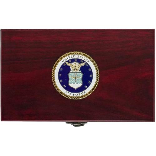 Military Gift Shop US Air Force Playing Cards & Dice in Keepsake Box - USAF Rank Insignia Cards - Air Force Gifts | Disabled Vet Owned Business | Air Force Card Set