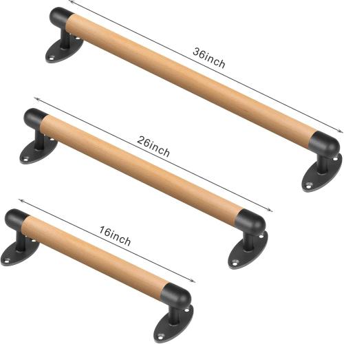 SELEWARE 26 Inch Wood Handrail Indoor Stairs Handrail Wall Mount Handrail w/Sturdy Metal Barckets, Barrier-Free Staircase Grab Bar for Elderly, 1.3 Inch Round