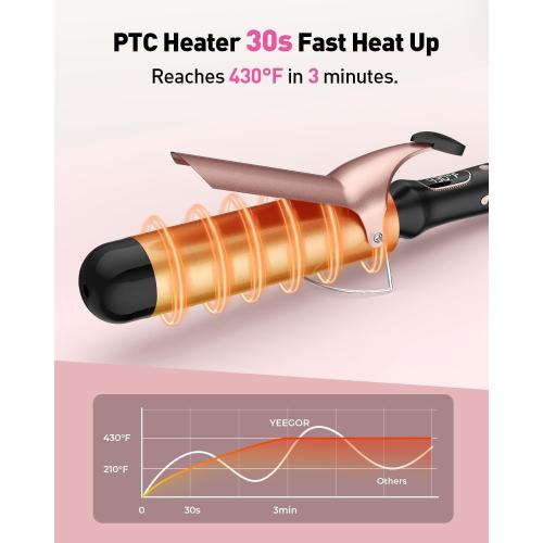 YEEGOR 2 inch Extra Large Curling Iron,Long Barrel Culing Wannd,100-240V Dual Voltage Hair Curler for Big Wave Curls,12 Temps