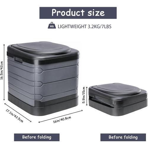 BLACK AND GREY Upgrade XXXL Portable Toilet for Camping, Extra Large Folding Toilet for Adults, Travel Potty for Camping, Hiking, RoadTrip, Car, Tent, Truck Drivers, the Aged