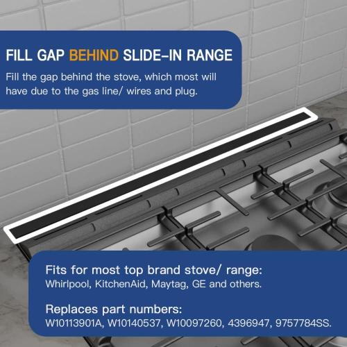 Black Slide-in Range Rear Filler Kit Black, Universal Triangular Fill Strip, Top Trim Kit Between Stove and Wall for Whirlpool & Most Brand, Aluminum Gap Cover, 30 Long