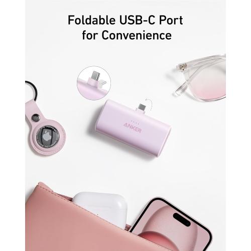ANKER Nano Power Bank with Built-in USB-C Connector, 5,000mAh Portable Charger 22.5W, for iPhone 16/15 Series, Samsung, iPad Pro/Air, and More