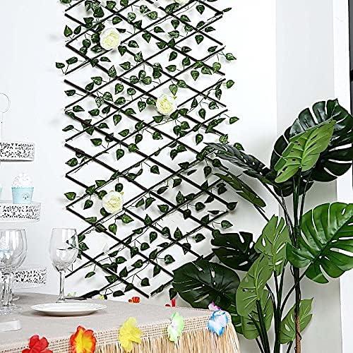17x95 Brown Wood Expandable Lattice Fence Green Faux Ivy Leaves Backdrop Panel - Wedding Party Decorations Supplies
