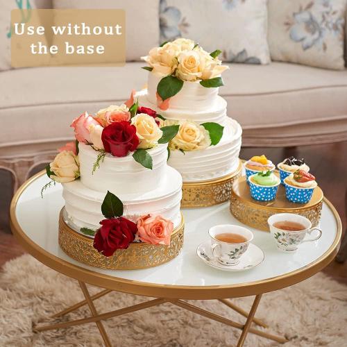 Gold Cake Stand Set - 3 Pcs Metal Cupcake Holders for Dessert Table Round Gorgeous Dessert Display Stands Trays Set for Wedding, Birthday, Tea Party (8, 10, 12 Inch)