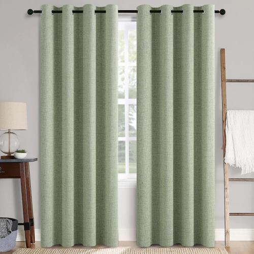 Wonicy Linen Texture Curtains for Bedroom Solid 100% Blackout Thermal Insulated Sage Green Curtains Grommet Room Darkening Curtains/Draperies for Living Room Nursery 52x84 Inch (2 Panels)