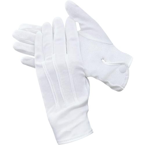 Beaded Parade Cotton Gloves for Women and Men With Grip - Non-Slip Costume Uniform Police Gloves With Snap Cuff