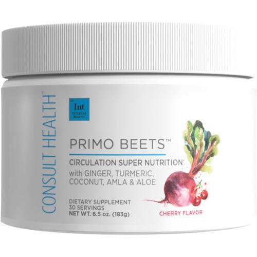 Consult Health Primo Beets - Beet Root Powder Drink Mix with Electrolytes - Nitrates to Support Circulation - Energy Boost - Ginger & Turmeric - for Men & Women - Cherry Flavor - 30 Servings