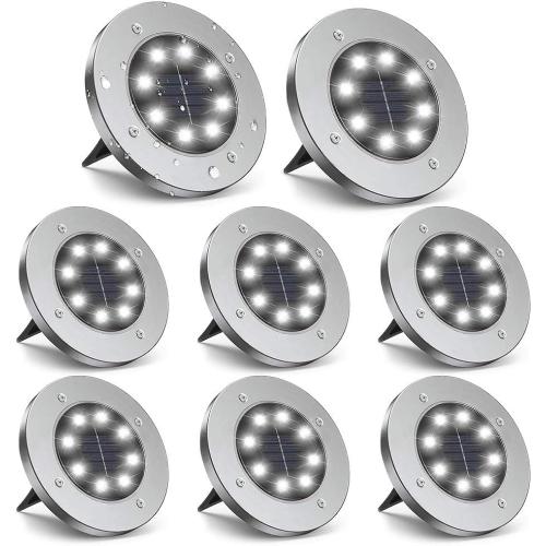 ZGWJ 8 Pack Solar Ground Lights,8 LED Upgraded Outdoor Garden Lights Landscape Lighting for Lawn Pathway Yard Deck Patio Walkway White