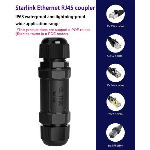 Starlink Ethernet Adapter Kit: IP68 Waterproof and Lightning Protection RJ45 Coupler for Starlink Mini Network LAN Cable Extender - Suitable for Repair and Extend Network Cables (PoE not Supported)
