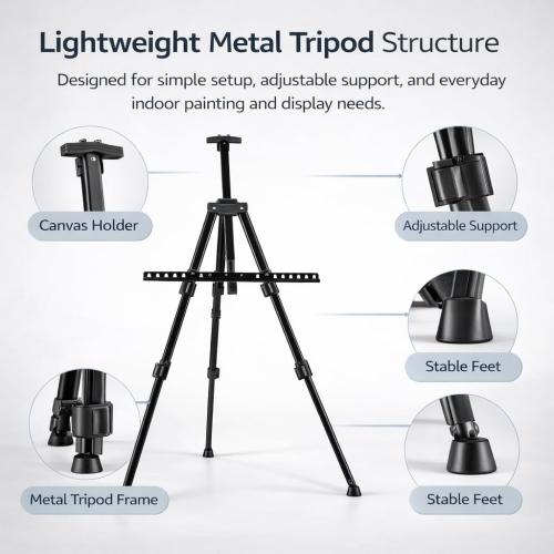 NS JYMB Easel Stand for Sign and Painting,  Adjustable, Black | Portable metal tripod easel for display stand, canvas holder, floor, poster board, wedding signs and travel use