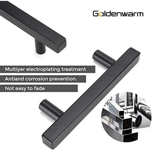 goldenwarm 10 Pack Black Cabinet Handles Matte Black Dresser Pulls 3’’ Drawer Handle Pull - LSJ22BK76 Black Kitchen Cabinet Hardware Cupboard Dresser Hardware