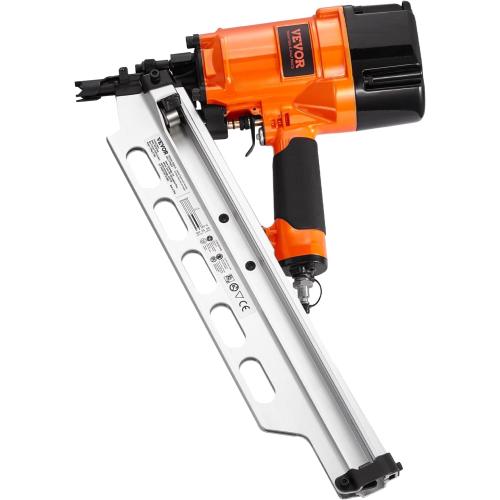 VEVOR Framing Nailer, 80-120PSI Air Nail Gun, 2 to 3-1/2 21 Degree Full Round Head Pneumatic Framing Nailer with Tool-Less Depth Adjustment & Dual Trigger Modes, Ideal for Framing Decking Flooring