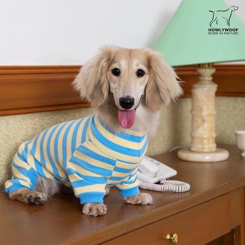 Dachshund Dog Shirt, Thin Striped Base Layer Onesie for Wiener Dogs, Lightweight All-Season Wear, Soft & Comfy Fit for Doxie and Short-Leg Breeds (Pink&Grey, Size 2 (11-16 lbs))