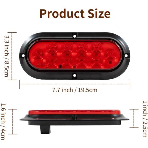 2Pcs 6 Oval LED Trailer Lights Kit 10 LED Marker Lights, Brake Lights, Stop/Turn Signals Waterproof Utility Tail Lights for Trucks, Trailers, RVs, Boats