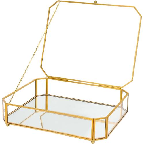 REDHUGO Large Glass Boxes for Display Handmade, Octagon, Gold