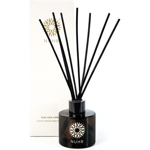 NUHR Home Reed Diffuser Oud & Amber Sticks for Home Multi Note Fragrance - Long Lasting Aroma Perfect Reed Diffuser, Minimum of 4 Months, UK-Made- Gift Set 100ml