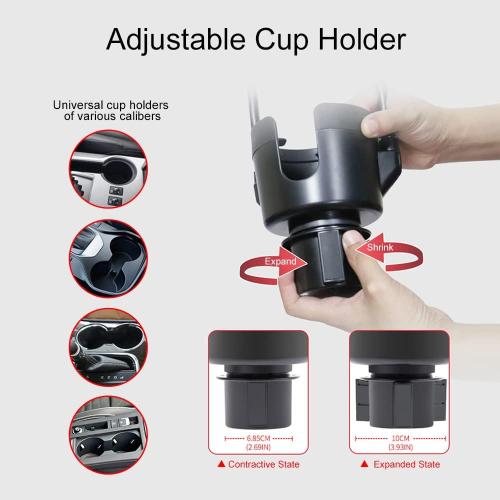 JINKEY Dual Cup Phone Holder for Car, 360°Rotatable Car Mount Adjustable Gooseneck Cell Phones Cup Holders Universal Fits for Most 4-6.7 i-Phone Mobile-Phone Automobile Cradles