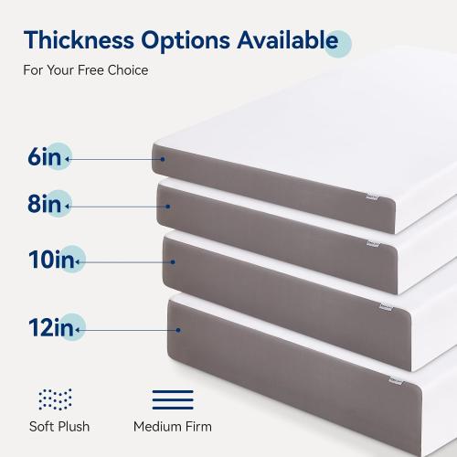 Amazon Basics Memory Foam Mattress, Soft Plush Feel, 12 Inch, Queen, White/Grey
