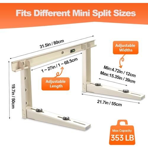 Wall Mounting Bracket for Mini Split AC – Heavy Duty Steel Support for 9,000–36,000 BTU Units – 363lbs Capacity – Rust-Proof Powder Coated, Outdoor Condenser Wall Mount