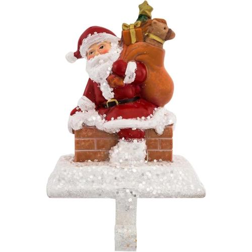 Kurt Adler Resin Santa with Gift Box Stocking Holder, 6.5-Inch