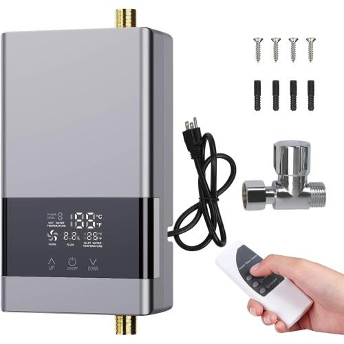 Tankless Water Heater Electric,110v 3000w Instant Hot Water Heater with Remote Control, Water Temperature Regulating and Adjustable Temperature LCD Touch Screen for Kitchen and Bathroom,Silver