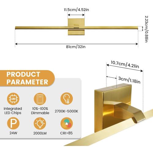 Gold Bathroom Light Fixtures 32 inch Modern Brushed Gold Vanity Light Bar for Bathroom 24W Dimmable 5CCT LED Vanity Lighting Fixture Over Mirror