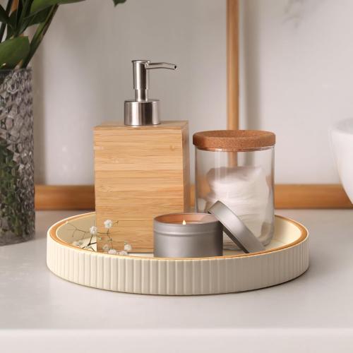 Leather Tray Desktop Storage Organizer, Round Valet Tray, White | Premium Serving Trays Decorative Tray Desk Organizer for Sundries Cosmetics Phone Wallet Keys Cutlery,