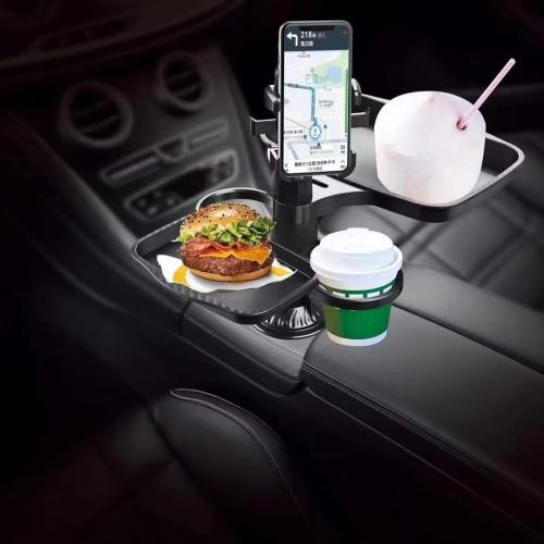 5 in 1 Car Cup Holder Expander with Phone Holder & 2 Food Table Tray & 2 Cup Holder for Drink/Snacks/Humburgers