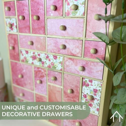 DIY Wooden Advent Calendar Apothecary Cabinet Craft Storage organiser with Drawers for Decorating or Natural Wood. Handles Detached. Comes in Gift Box