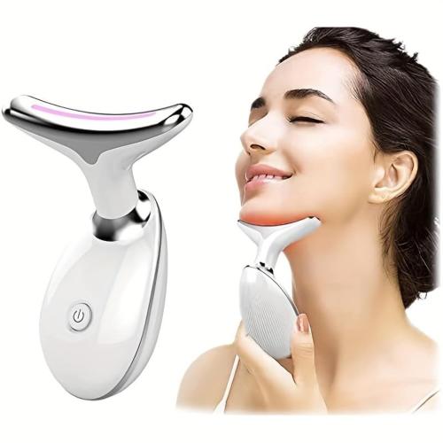 Color Tan  7-Color LED Facial Massager for Skin Care – Portable Multifunctional Face Massager Tool with Heat & Vibration, Anti-Aging & Wrinkle Reduction, Glossy White